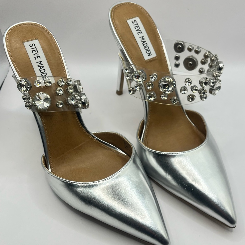 Steve Madden Metallic Silver Embellished Heels